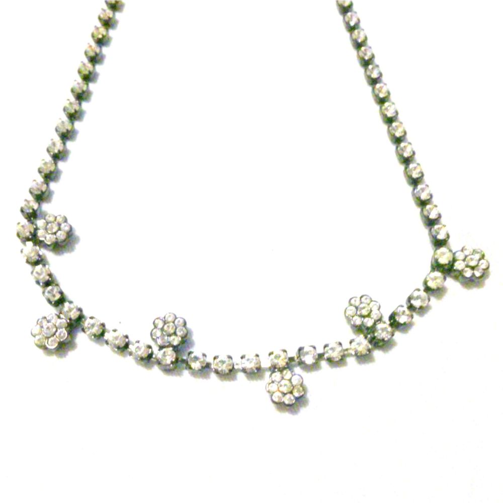 Vintage Japanned Clear Rhinestone Choker Necklace * - Picture 4 of 5